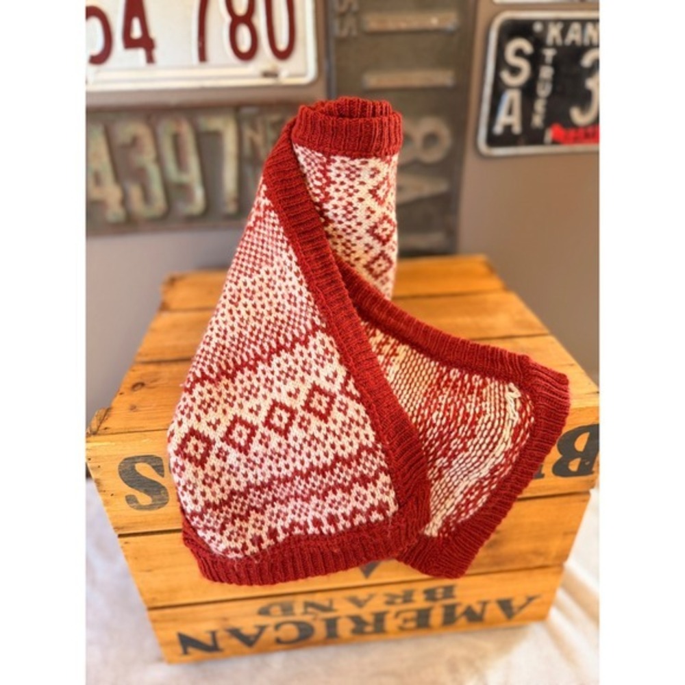 Brick Red/Orange White Fair Isle Knit Scarf Geometric Winter Holiday Accessory
